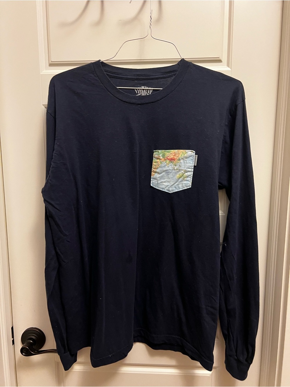 Serengeti Navy Long Sleeve Tee with Multicolor Map Pocket